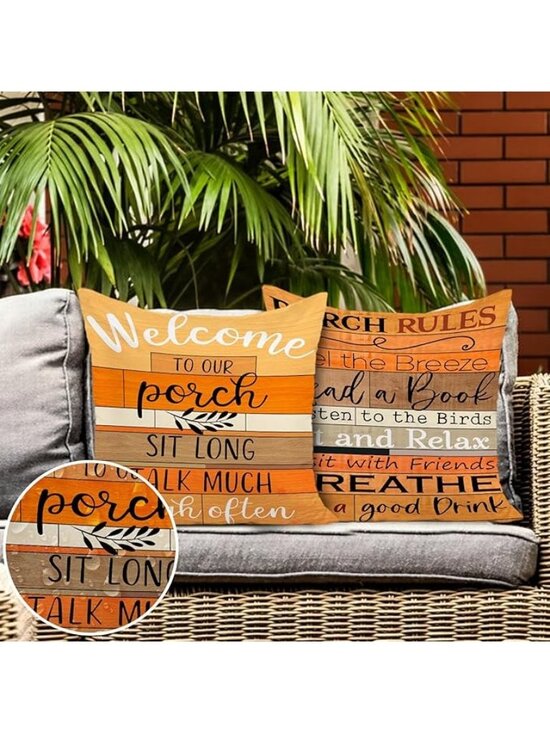 Jarthinle Other - Porch Rules Decorative Throw Pillow Covers 18x18 Inches Zipper Closure Rustic